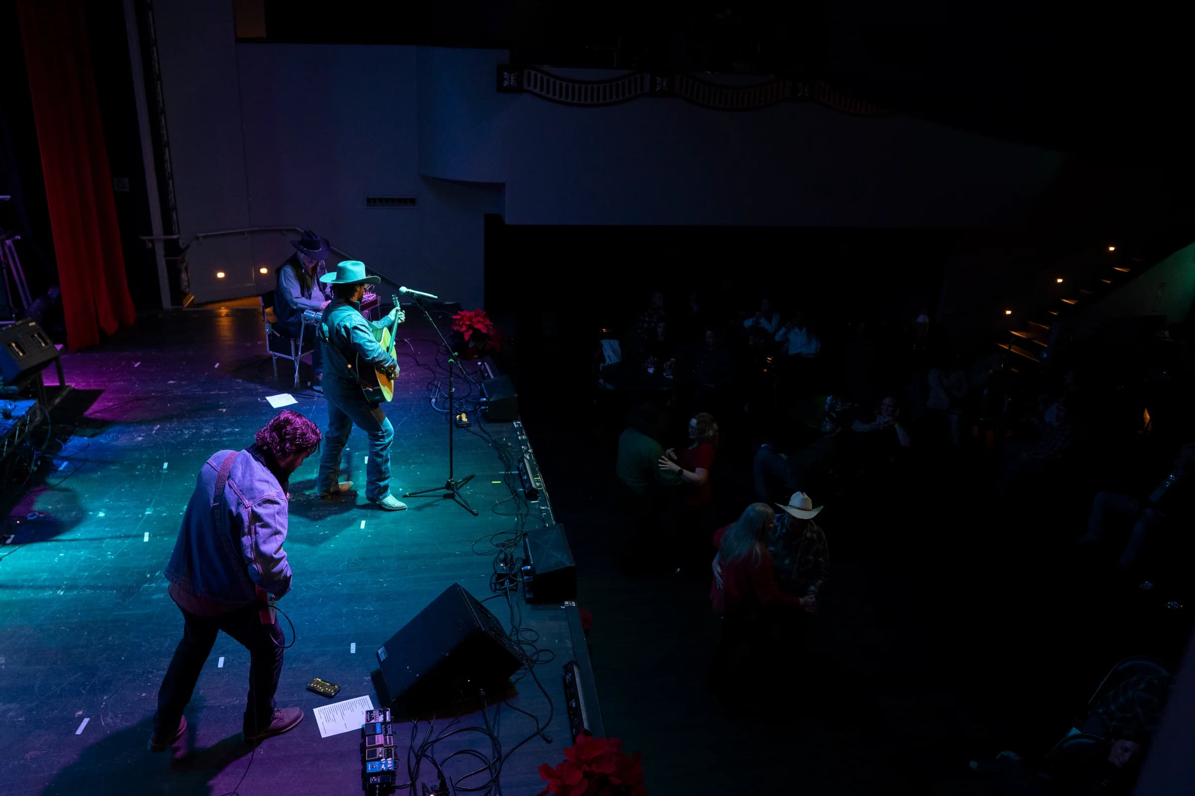 A view across the stage toward the crowd